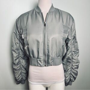 Azalea Wang Akira Cropped Bomber Jacket with Pink Satin Lining - Women’s Size M